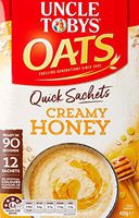 Uncle Toby's Oats, 12 Quick Sachets, Creamy Honey, Ready In 90 Seconds