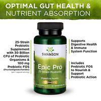 Swanson Epic-Pro 25-Strain Probiotic 30 Billion CFU Digestive Health Immune System Support Prebiotic Nutraflora FOS 30 DRcaps Veggie Capsules (Caps) (4 Pack)