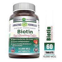 Amazing Formulas Biotin Fast Dissolving Tablets-10000 MCG Tablets(Non-GMO, Gluten Free)-Supports Healthy Hair, Skin & Nails-Promotes Cell Rejuvenation - Supports Healthy (60 Count, Strawberry Flavor)