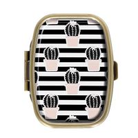AmSun Cactus Pastel Stripe Custom Square Medicine Pocket Wallet Travel Pill Vitamin Decoration Box Case Holder
