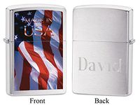 Personalized Zippo Made in USA Flag Brushed Chrome Lighter with Free Engraving