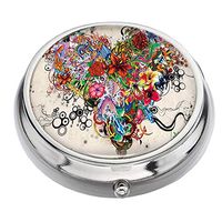 Round Compact 3 Compartment Medicine Case, Pill Box for Pocket or Purse(Colorful Floral Art Pattern)