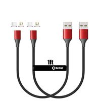 NetDot Gen10 Micro USB and USB-C Nylon Braided Magnetic Fast Charging Cable with Side LED Compatible with Android Device(1ft/2 Pack red)