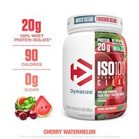Dymatize ISO100 Hydrolyzed Clear Protein Powder, 100% Whey Protein Isolate Powder, 20g of Protein & 4g BCAAs, Gluten Free, Keto Friendly, Easy Mixing, Light & Refreshing, Cherry Watermelon, 1.1 lbs