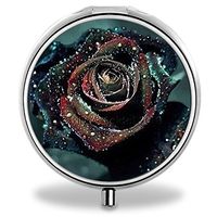 Rose Pill Case, Round Stainless Drug Organizer Container Medicine Cover for Pocket Daily&Weekly