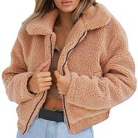 ✿ HebeTop ✿ Womens Jacket Warm Artificial Wool Coat Fashion Winter Zipper Parka Outerwear Khaki