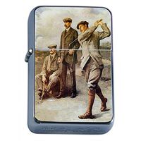 Perfection In Style Silver Flip Top Oil Lighter Vintage Golf Design 006