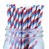 Just Artifacts 100pcs Decorative Striped Paper Straws (100pcs, Striped, Powder Blue & Red)