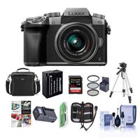 Panasonic Lumix DMC-G7 Mirrorless Micro Four Thirds Camera with 14-42mm Lens, Silver - Bundle with Camera Case, 64GB SDXC U3 Card, Spare Battery, Tripod, 46mm Filter Kit, Software Package, And More