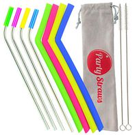 Reusable Stainless Steel Silicone Straws – 11 Pc Eco Friendly 10.5" Silicone & Stainless Steel Straws Set Zero Waste Drinking Straws With Silicone Tips, and Travel Pouch