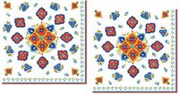 40 Le Cadeaux Marrakech Paper Napkins | Moroccan, Boho, Mexican Fiesta Style Disposable Dinner Paper Napkin Set | Floral Tile Theme with Shades of Blue, Orange, Green, Yellow on White Background