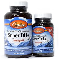 Carlson - Super DHA Gems, 500 mg DHA Supplements, 640 mg Fatty Acids, Wild-Caught Norwegian Arctic Fish Oil Concentrate, Sustainably Sourced Nordic Fish Oil Capsules, 60+20 Softgels