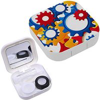 Portable Contact Lens Case Box Travel Kit Mirror + Bottle + Tweezers Container Holder [ Raster Cog Wheel Speech ]