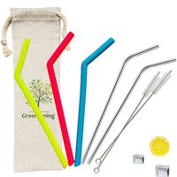 Camping Reusable Travel Set - 3 Raibow Color Silicone Straw & 2 Stainless Steel & 2 Cleaning Brush, BPA Free & FDA Approve, fit for 30oz, 20oz Tumbler, Yeti Cup with Carrying Bag case
