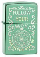 Zippo Follow Your Way Compass Design High Polish Green Pocket Lighter