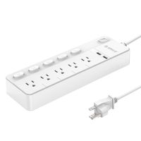 ORICO Power Strip, 5 AC Outlet Surge Protector with 2 USB Charging Port, Double Lighting Protection & Independent Switch Design, Perfect for Office and Home Use.