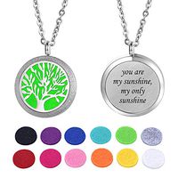 HOUSWEETY Essential Oil Diffuser Necklace Stainless Steel Engraved Pendant Locket Jewelry 12 Refill Pads(Tree I)