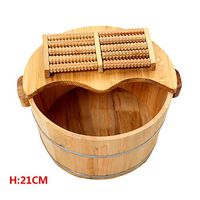 ERHANG Foot Massagers Pedicure Basin Flat Cedar Foot Bath Tub with Cover Massage Barrel Household Cleaning Supplies,L
