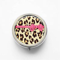 RhyNSky Cheetah & Leopard Print Pattern Mini Portable Pocket Pill Box Case Holder for Purse, 3 Compartments, Silvery, C1361