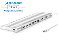ADLOKO USB C Hub, 10-in-1 USB C Adapter with 4K USB C to HDMI, Ethernet Port, USB PD Charging Port, 3 USB 3.0 Ports, D/TF Ports, for MacBook Pro, ChromeBook, XPS, Galaxy and Other USB C Devices
