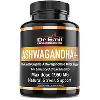 Organic Ashwagandha Capsules (Max Strength - 1950 mg) with Black Pepper for Absorption - 100% Pure Root Powder Extract - Vegan, Non-GMO and Additive-Free Supplement for Natural Stress Relief