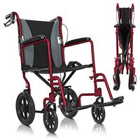 Vive Folding Transport Wheelchair - Aluminum Chair with Hand Brake - Lightweight, Foldable, Adjustable Travel Manual Mobility Aid - Ultralight Comfortable 19 Inch Wide Bariatric Handicap Transfer Seat