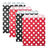 KEYYOOMY Candy Buffet Bags Small Paper Treat Bags (5 X 7 in, Red and Black Polka Dot)