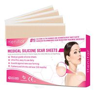 HENITAR Medical Silicone Scar Sheets, Soften and Flattens Scars, Ideal for Stretch Marks, C-Section, Surgery, Burn, Injuries, Acne, and more, Works on Old & New Scars, 5.7"×1.57”, 4 Reusable Sheets