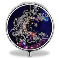 Compact 3 Compartment Medicine Case, A Homim Customized Moon and Star Pill Organizer Metal Pill Box Pill Container for Purse, Travelling and Daily Needs