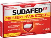 Sudafed PE Pressure Plus Pain Plus Mucus Caplet, 24 Count Boxes (Pack of 72)