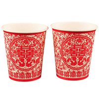 Ozzptuu Chinese Style Wedding Paper Cups Party Paper Cutting Red Cup for Birthday Weddings and Life Celebrations (50Pcs)