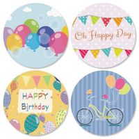 Balloons and Banners Birthday Stickers- Set of 24 Round Evelope Seals