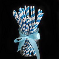 Biodegradable Paper Straws Stripes - 100 Pack - 7.71" for Birthdays,Parties,Holiday,Weddings,Baby Showers, Celebrations (Royal blue)