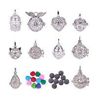 PandaHall Elite 10 Styles Hollow Brass Aromatherapy Essential Oil Diffuser Locket Cage Pendant with 10 PCS Lava Beads and 10 PCS Defusing Balls