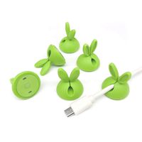 6 Pack Bunny Cable Clips - Multicolor Long Lasting Cord Holder & Hider Desktop Wire Organizer Management Kit, Rabbit Shape Silicone Self-Adhesive Desk Cable Drop Cable Holder - Green