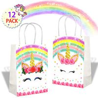 QMZ Unicorn Gift Favor Bags Party Treat Paper Bag for Birthday Baby Shower Wedding Theme Party Supplies Decorations 12 Pack