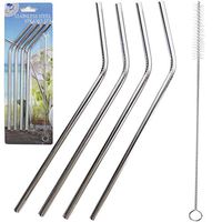 Stainless Steel Metal Reusable Straws - Set of 4 Stainless Steel Cleaning Brush Included Tumbler Straws Drinking Reusable Straw Eco Friendly Cold Beverage Steel Straws For Tumbler Cups