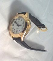 Ladies Deluxe Talking Watch with Alarm Gold Tone w/Leather Band