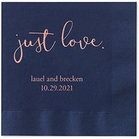 Just Love Personalized Luncheon Napkins - 100 Custom Printed Navy Blue Paper Coined Napkins with a Choice of foil. 6 1/2'' x 6 1/2'' Folded, Made in The USA
