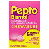 Pepto Bismol Chewable Tablets, 48 Ct, Nausea, Heartburn, Indigestion, Upset Stomach, and Diarrhea Relief, Original Flavor