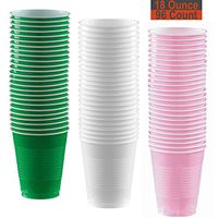 18 oz Party Cups, 96 Count - Festive Green, White, Light Pink - 32 Each Color