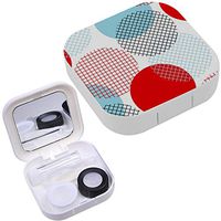 Portable Contact Lens Case Box Travel Kit Mirror + Bottle + Tweezers Container Holder [ Geometry Polka Dot ]