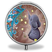 Elephant Pill Case, Round Stainless Drug Organizer Container Medicine Cover for Pocket Daily&Weekly