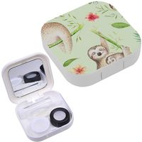 Portable Contact Lens Case Box Travel Kit Mirror + Bottle + Tweezers Container Holder [ Baby Animals Sloth Nursery ]