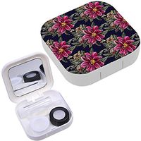 Portable Contact Lens Case Box Travel Kit Mirror + Bottle + Tweezers Container Holder [ Red Flowers On ]