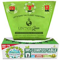 100% Compostable Trash Bags, 13 Gallon, 49.2 Liter, 120 Count, Extra Thick 0.87 mils Biodegradable Garbage Bags, Tall Kitchen Trash Bags, Food Yard Waste Bags, US BPI and Europe OK Compost Home