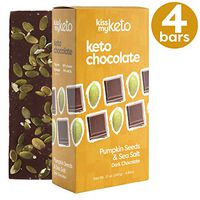 Kiss My Keto Chocolate Bars — Low Carb Chocolate Keto Snacks | Pumpkin & Sea Salt Keto Dark Chocolate (4 Bars) | 100% Sugar Free, Stevia Sweetened, Infused with MCT
