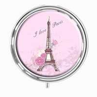 Lovefive Pink Eiffel Tower Custom Fashion Silver Round Pill Case Drug Organizer Holder Pocket Or Wallet Organizer Case