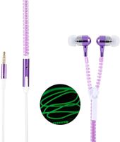 Sprint4deals Luminous Zipper Headphones, Metal Zip Earphones Glow in Dark Wired Earphones Stereo in-Ear Sports Light up Zipper Headsets (Purple)