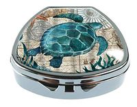 PTCRMG Image Custom Unique Pill Box Case Tablet Medicine Pocket Purse Travel Pill Vitamin Decorative Box Case Holder (Sea Turtle) Sector Silver